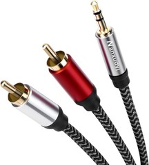 1ft Braided 3.5mm to 2RCA Audio Cable – Durable, Secure Connections Guaranteed