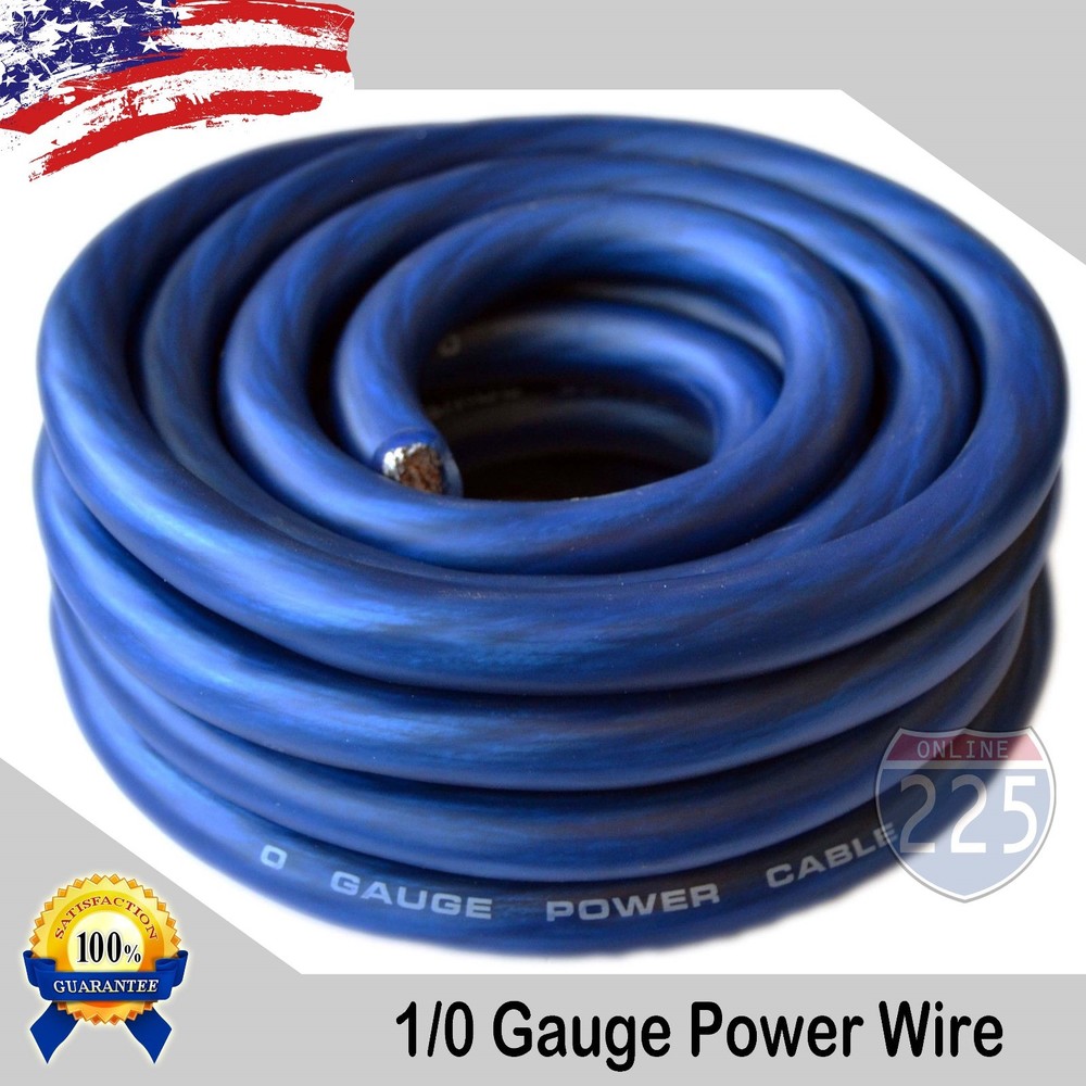 25Ft True 1/0 0 AWG Gauge Power Ground Wire Strand Cable 25′ BLUE Ultra Flexible