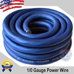 25Ft True 1/0 0 AWG Gauge Power Ground Wire Strand Cable 25′ BLUE Ultra Flexible