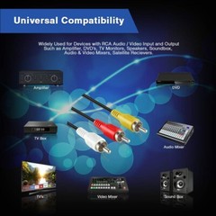 Premium 3 RCA to 3 RCA Male To Male Composite Audio Video AV Cable VCR DVD 3FT