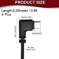 0.25M/0.8Ft Right Angle USB C Male Plug Bare Wire Cable 22AWG 12V 3A 2Pin 4Pcs