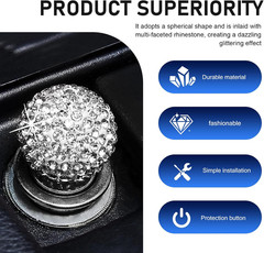Bling Car Push Start Button Cover, Crystal Rhinestone Auto Ball Engine Start But
