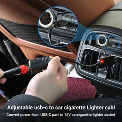 USB C Male to 12V Cigarette Socket, USB to Car Cigarette Lighter Socket Converte