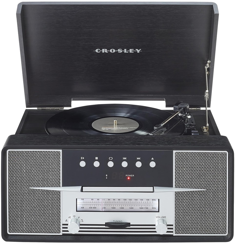 CR7016A-BK Rhapsody 7-in-1 Bluetooth 3-Speed Vinyl Record Player Turntable, C…