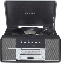 CR7016A-BK Rhapsody 7-in-1 Bluetooth 3-Speed Vinyl Record Player Turntable, C…
