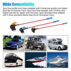 10pc 12V Car Add-a-Circuit Fuse Adapter w/ Standard & Mini Tap Blade Fuse Holder