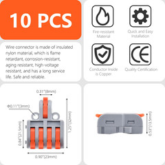 10Pcs Lever Wire Connectors, 1 in 4 Out DIY Mini Quick Terminal Block Compact Sp