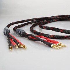 Pair HiFi Audio Bi-wire 16Cores OFC Copper Speaker Cable 2 to 4 Banana Plug