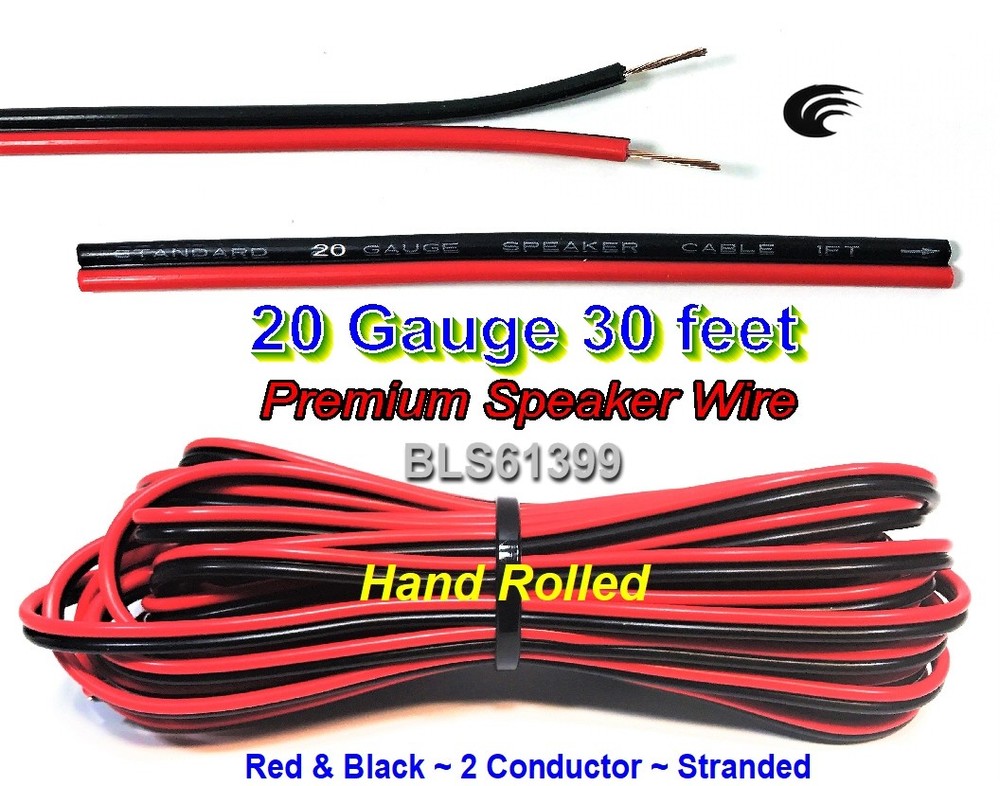 30′ ft Red Black 20 Gauge SPEAKER WIRE Cable Home Car Audio Wiring 12V DC Power
