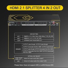 HDMI Matrix 4 in 2 Out 4K 60Hz 4:4:4 ARC HDR D-olby Vision Atmos SPDIF HDCP2.2