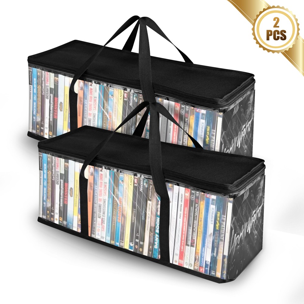 2pcs DVD Storage Bags, Water Resistant CD Holder, Clear PVC Media Organizer Case