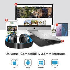 Blue Wireless Bluetooth Foldable Headphones Over Ear Hi-Fi Stereo Headset PC TV
