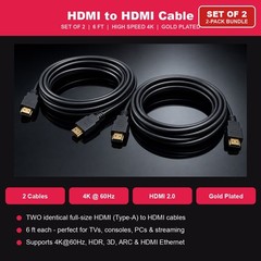 HDMI to HDMI Cable 6FT 4K Set of 2 for HDTV Monitor PS5 PS4 Xbox Blu-ray Player