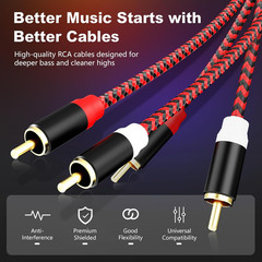 15Ft RCA Male to Male Stereo Audio Cable – Nylon-Braided for Hi-Fi Systems