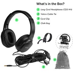 Extra Long 18ft Headphones for TV & PC, Volume Control, Wired Over Ear Stereo, 3