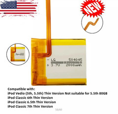 NEW LG 2000mAh Battery Upgrade replacement for iPod Classic 6 7 Video 5 5.5 Thin