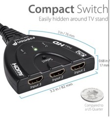 Fosmon 3Port HDMI Switcher/Splitter Full HD 3D 1080p HDCP, 24K Gold Plated Cable