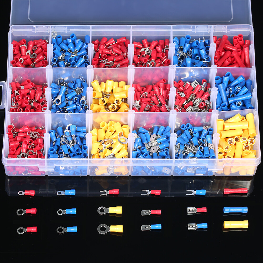 1200pcs Assorted Insulated Electrical Wire Terminals Crimp Connectors Spade Kit
