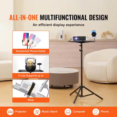 Projector Stand, Adjustable Height 26.97 to 63 In., Portable Tripod with Tray an