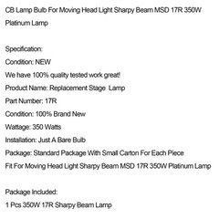 350W 17R Sharpy Beam Lamp 58mm Bulb Fit Moving Head Light Platinum Stage New