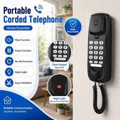Mini Corded Landline Phone Desktop Wall Mount Telephone for Hotel Office Home US
