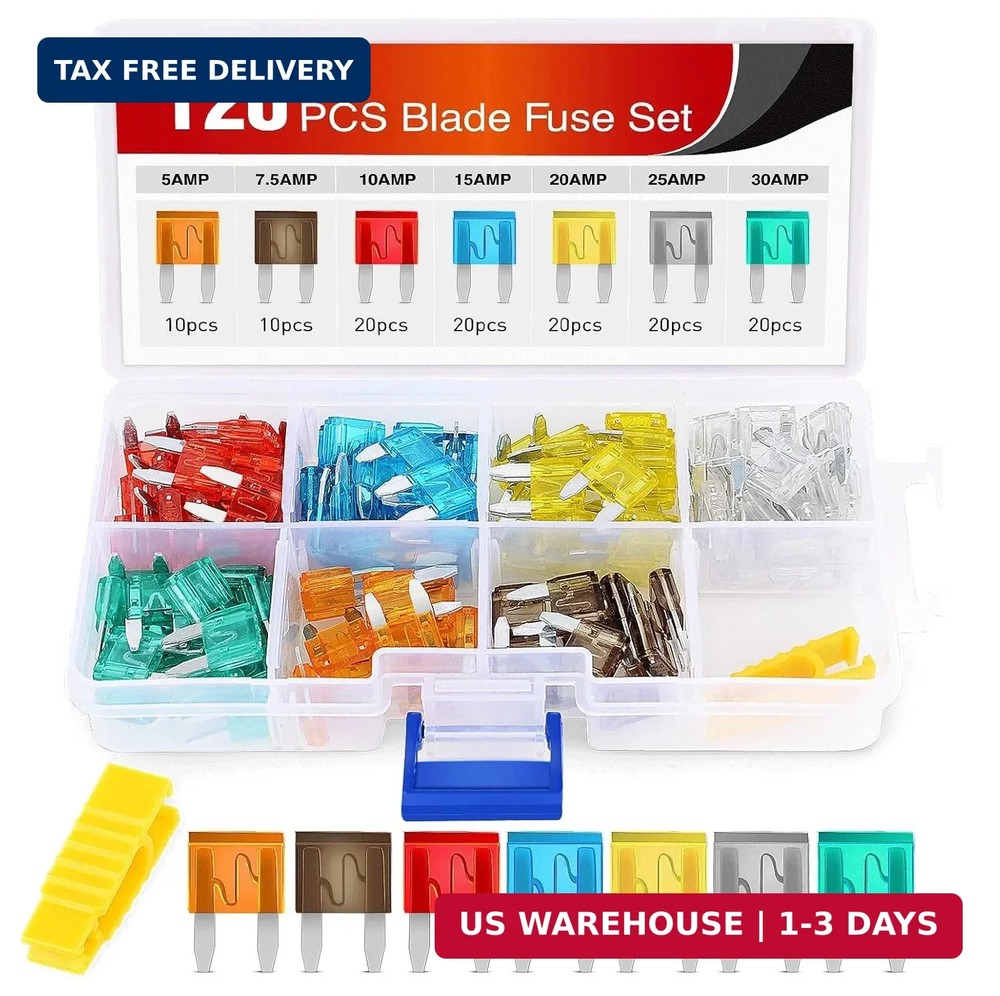 Nilight 120Pcs Blade Fuses Assortment 5, 7.5, 10, 15, 20, 25, 30 AMP Regular Min