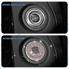 2PCS Rhinestone Push Start Button Cover Bling Car Accessories for Women, Pink
