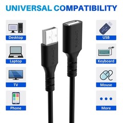 3 Pack USB Extension Cable 2 FT, Short USB 2.0 Type A Male to Female Extender Co