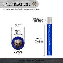 Conext Link Full Gauge Battery Power Cable Ground Wire OFC Copper (Frost Blue…
