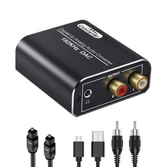 192kHz High-Resolution DAC Toslink/Coaxial to RCA Adapter 20Hz-20kHz Response