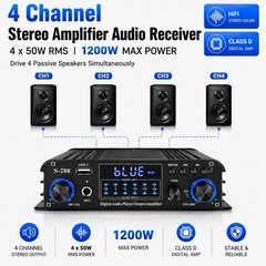 Home Theater Bluetooth Stereo Amp, 4-Ch Receiver