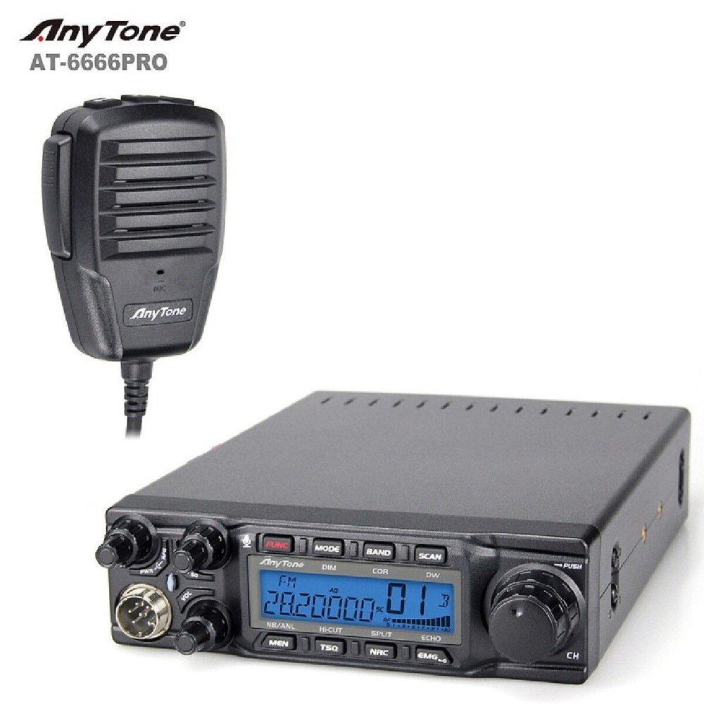 Anytone AT‑6666 PRO 10 Meter Radio 80W AM/FM/USB/LSB/CW 7‑Color LCD NRC