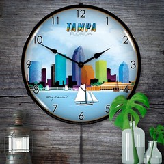 Tampa, Florida City Skyline Lighted Backlit LED Wall Clock Free Shipping