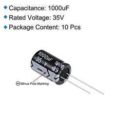 10Pcs 1000uF 35V Capacitor Aluminum Electrolytic Capacitors 105C High Temp