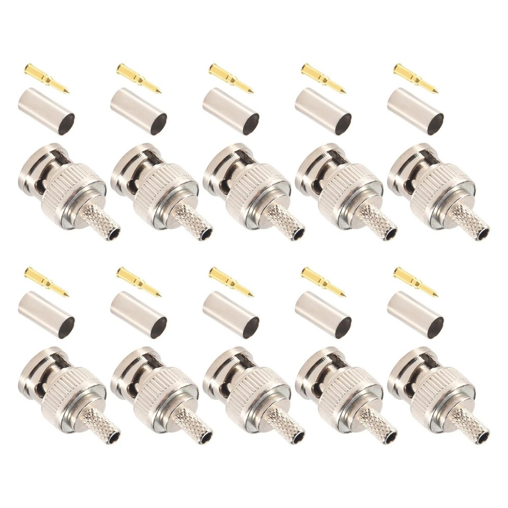 BNC 50 Ohm Crimp Connectors 10 Pack Male Plug Fit RG58 RG58A/U Cable Ferrule
