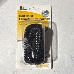 Softalk 12 ft Black Coiled Handset Cord, 4P4C to 4P4C, Universal 48102
