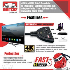 4K HDMI 2.0 Cable Auto Switch Switcher Splitter Adapter 3 In to 1 Out Devices