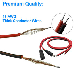(Real 18AWG) 1 Pairs 12V 5A DC Power Pigtail Barrel Plug Connector Cable, 2.1Mm