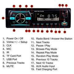 Single Din Car Stereo Bluetooth Receiver with USB FM Radio Aux SD Input Player