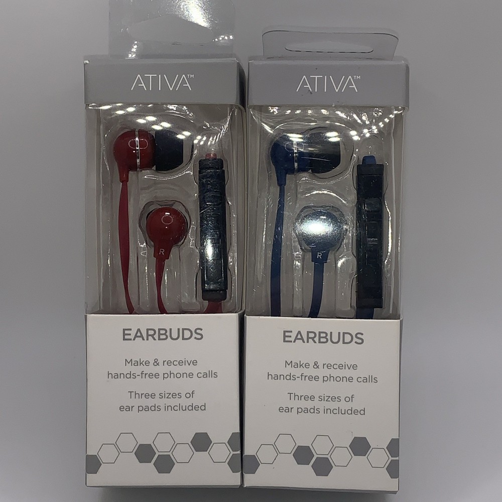 2 Ativa Blue Earbuds With Microphone Blue & Red New
