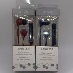 2 Ativa Blue Earbuds With Microphone Blue & Red New