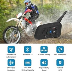 V6 Pro Motorcycle Helmet Bluetooth Intercom Headset ESP Noise Reduction IP65
