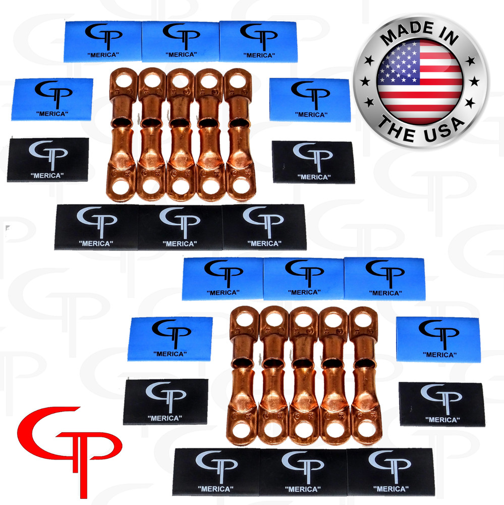 (20) 1/0 AWG Gauge Copper Lugs w/ BLUE & BLACK Heat Shrink Ring Terminals