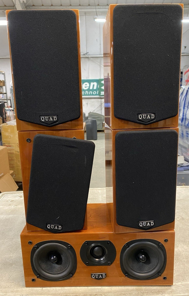 Lot of 5 Quad L-ite 6 Ohm Speakers (1) Center Channel (4) Satellite – SHOWN WORK