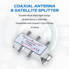 Coaxial Cable Splitter 2 3 4 6 8 Way RG6 RG59 Coax 5-2300 MHz Satellite HDTV
