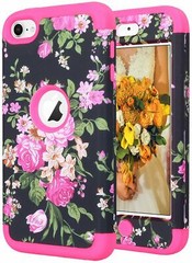 For iPod Touch 5th 6th 7th Gen – Hard Hybrid Armor Impact Case Pink Black Flower