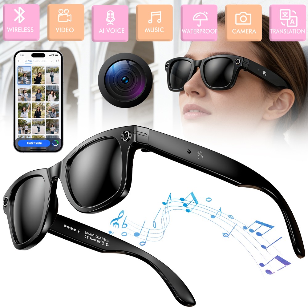 AI Smart Glasses 8MP Camera HD Video Real-Time AI Translation Image Recognition