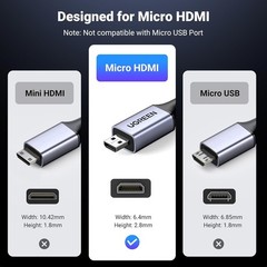 UGREEN 8K Micro HDMI to HDMI Cable 48Gbps, 8K@60Hz Braided for GoPro/RPi5/Camera