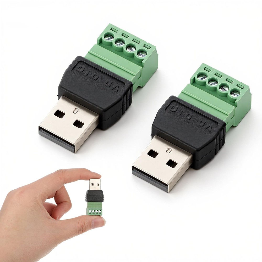Solderless USB 2.0 Type A Male To 4 Pin Screw Terminal Block 2 Pack Adapter
