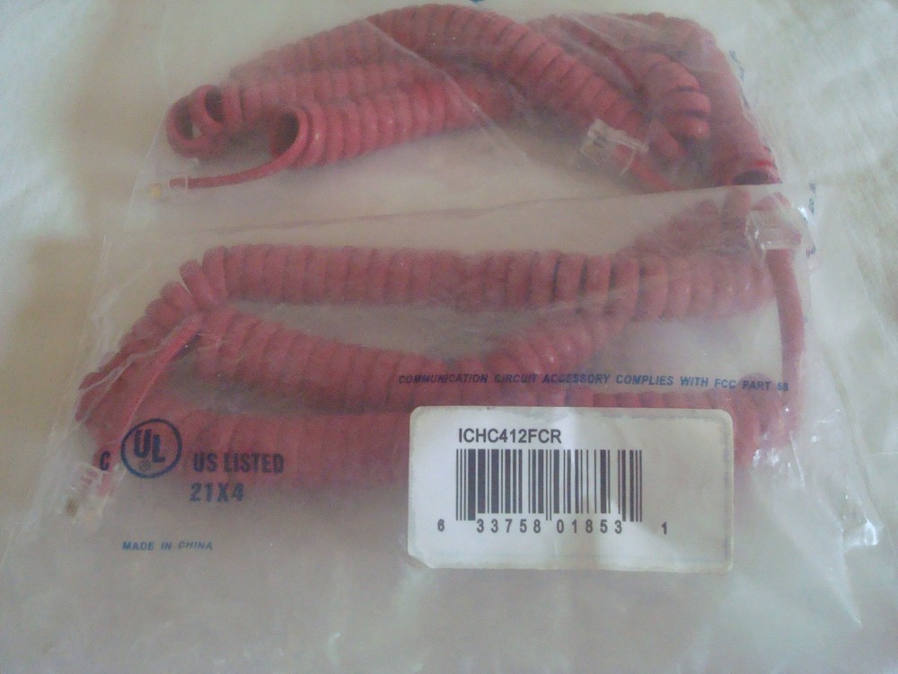 (2) RED HANDSET CORD 12 FT ( YES 2 ONE PRICE)